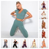 UwilliyME Women Seamless Yoga Set Workout Shirts Sport Pants Bra Gym Clothing Short High Waist Running Leggings Sports Suits