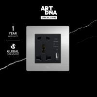 ART DNA รุ่น A77 2Pin &amp; 3Pin With USB Charger สีสเเตนเลส ขนาด 3x3 design switch สวิตซ์ไฟโมเดิร์น สวิตซ์ไฟสวยๆ ปลั๊กไฟสวยๆ