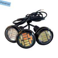 POUEVE ไฟท้ายวิ่งกลางวันสีขาว23มม. 2ชิ้นชิป Led 4014 4014ไฟ12SMD ไฟสัญญาณเลี้ยวโคมไฟป้ายทะเบียน LED ตาเหยี่ยว