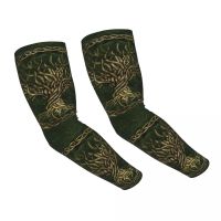 Custom Green And Gold Tree Of Life UV Protection Arm Sleeves Women Men Athletic Sports Vikings Yggdrasil Tattoo Cover Up Fishing Sleeves