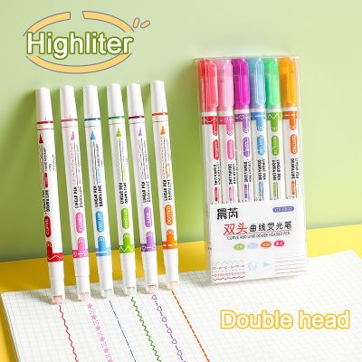 hot！【DT】 6Pcs Single/Dual Markers Highlighter Pens Lines for Kids Scrapbook School Stationery