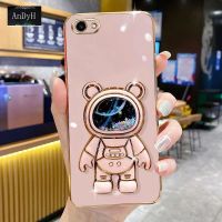 AnDyH Phone Case Vivo Y71/Y71i/Y81/Y83/Y81i/Y66/Y67/V5/V5S/V5 lite 6DStraight Edge Plating+Quicksand Astronauts who take you to explore space Bracket Soft Luxury High Quality New Protection Design