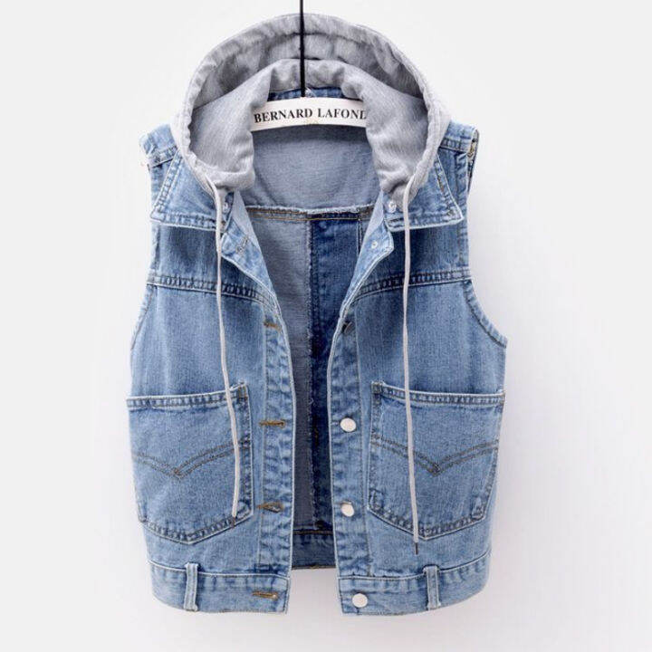 Hooded denim hot sale vest womens