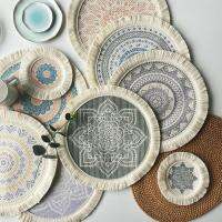 2ชิ้นรอบ33เซนติเมตรเสื่อทอโบฮีเมียนที่รองแก้ว Macrame พู่พรมผ้าฝ้ายวินเทจเสื่อแจกันห้องครัว