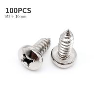 100pcs M2.9 10mm 304 Stainless Steel Screws Cross Recessed Round Head Tapping Screws