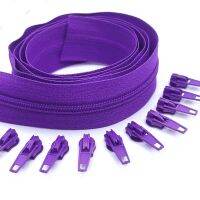 5Meters Violet Color Nylon Coil Zippers with 5pcs Auto Lock Zipper Slider - Supplies for Tailor Sewing Crafts