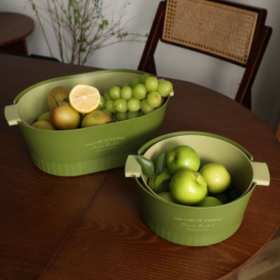 Washing Vegetable Baskets Hollowed Out Fruit Contrasting Colors Bilayer Storage Basket Vegetable Washing Basket