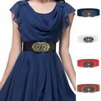 Women Belt Elastic Wide Belt Vintage Carved Flower Metal Buckle Dress Corset Cinch Waistband Decorative Coat Sweater Waist Belt