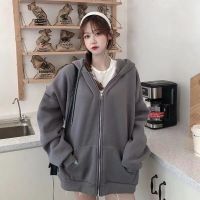 【45 กก.-110 กก.】 Plus กำมะหยี่เพื่อให้เสื้อกันหนาวมีฮู้ดมีซิปหนาขึ้น Hip Hop Outcoat มีฮู้ด outsweter