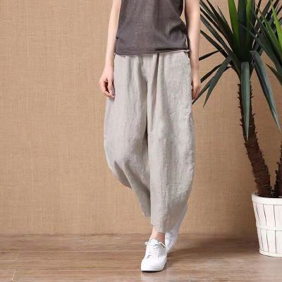 ‘；’ Retro Loose Y2k Cotton Linen Harem Pants Women Summer Harajuku High Waist Elastic Ankle-Length Pants Oversize Casual Pants New