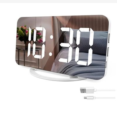Digital Alarm Clock 7" LED Mirror Electronic Clocks with Touch Snooze Dual USB Charge Desk Wall Modern Clocks Watches