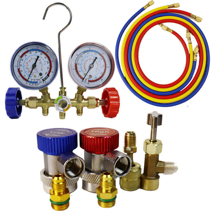 3 Way AC Manifold Gauge Set with Hoses Couplers & Adapter Refrigerant