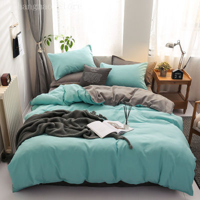 Simple Solid Color Duvet Cover 4 Piece Set For Home Bedroom Fitted Single Double Bed Quilt Cover + Bed Sheet + Pillowcase Set