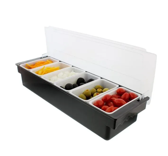 Ice Cooled Condiment Serving Container Chilled Garnish Tray Bar Caddy