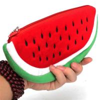 Creative Funny Makeup Brush Pen Bag Watermelon Plush Pencil Bag Stationery Storage Zipper Case Kids School Supplies Pencil Cases Boxes