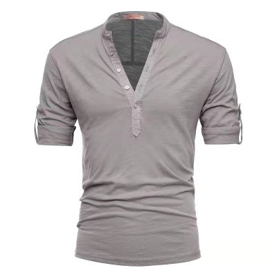 2022 Summer Fashion Cotton T Shirt Men V Neck Short Sleeve Tee Shirt Homme Casual Slim Fit Metal Button Design Mens T-shirts