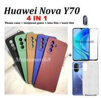 4 In 1สำหรับ Huawei Nova Y70 Y70 Plus Y90 Candy สีซิลิโคนสำหรับ Huawei Nova 9SE โทรศัพท์กรณี + ฟิล์มเซรามิคฟิล์ม + ฟิล์ม + ฟิล์ม