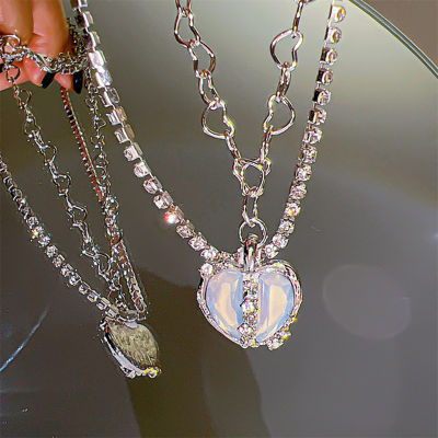 Party Gifts Jewelry Shiny Necklace Trendy Necklace Fashion Necklace Kpop Necklace Crystal Heart Necklace