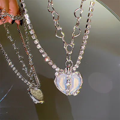Girls Necklace Party Gifts Jewelry Clavicle Chain Necklace Kpop Necklace Fashion Necklace Crystal Heart Necklace