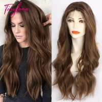 TINY LANA 100%Futura Brown Wavy Lace Front Synthetic Wigs with Baby Hair Long Lace Wigs for Women High Density Natural Hair Gift ของขวัญ