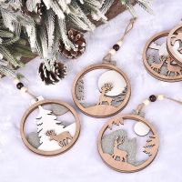 Christmas Wooden Elk Carved Wood Christmas Tree Hanging Ornaments Xmas Decoration Gift Pendants Craft DIY Home NewYear Decor Christmas Ornaments