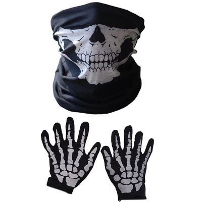 Halloween Mask Scary Skull Chin Mask Skeleton Ghost Gloves for Performances, Parties, Dress Up, Festivals (3 Pieces/Set)