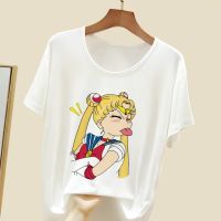 ขายร้อน Kawaii Sailor Moon ผู้หญิงเสื้อยืดอะนิเมะญี่ปุ่น Y2K ด้านบน เสื้อยืดพิมพ์ลาย