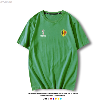 Qatar (สต็อกเพียงพอ) World №♦2023 Cup Belgium national football team short-sleeved T-shirt male and female fans leiคุณภาพสูง size:S-5XL