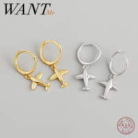 WANTME ของแท้100 925เงินสเตอร์ลิง3D เครื่องบินแขวนต่างหูสตั๊ดสำหรับผู้หญิงหรูหราเครื่องบินพังก์เครื่องประดับ Fine ของขวัญ2020