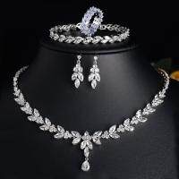 【lz】✟☋  CZ Light Drop Bridal Wedding Jewelry Set para Mulheres Brilhante Cubic Zirconia Folha Colar Brinco Anel Pulseiras Presente De Luxo