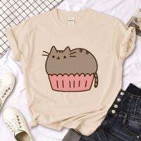 Pusheen เสื้อยืดกราฟิคสำหรับผู้หญิง,เสื้อยืดอะนิเมะฮาราจูกุสำหรับผู้หญิงเสื้อผ้าดีไซน์เนอร์ญี่ปุ่น