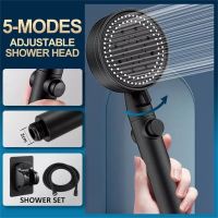 ◇℡ Shower Head 5 Modes Adjustable Bathing Sprayer Handheld Shower Head Black Silver for Luxury Bath Massage SPA One Button Switch