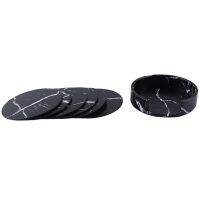 Coasters for Drinks 6-Piece with Holder,Black Round Cup Mat Pad Set Of Home and Kitchen Use