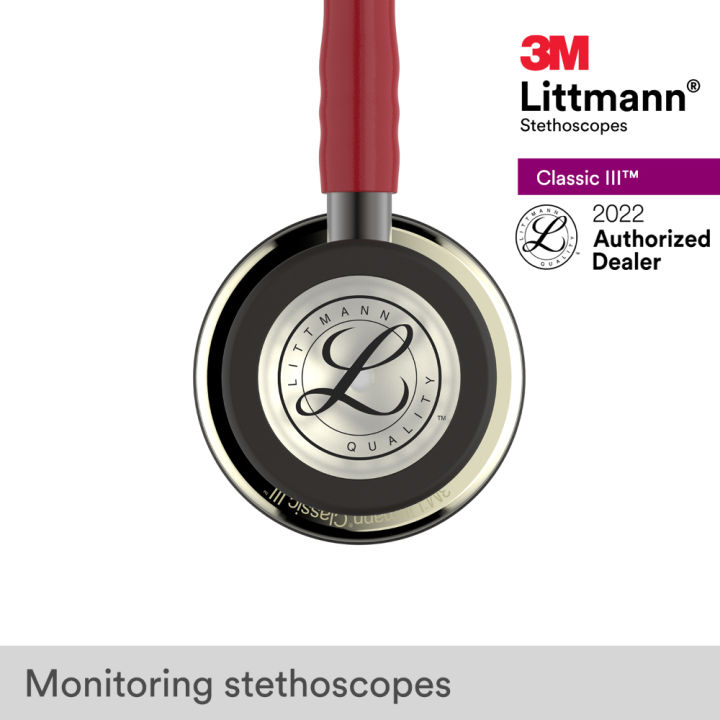 3m-littmann-classic-iii-stethoscope-27-inch-5864-burgundy-tube-champagne-finish-chestpiece-stainless-stem-amp-eartubes