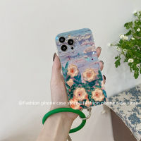 เคสใหม่สำหรับ iPhone15 iPhone 15Pro 15Plus 15ProMax เคส Phone Case วินเทจไรน์สโตนภาพสีน้ำมันเคสโทรศัพท์ภาพดอกไม้ iPhone 15 Pro Max Plus เคสนิ่มพร้อมสายรัดข้อมือซิลิโคนทรงกลม2023