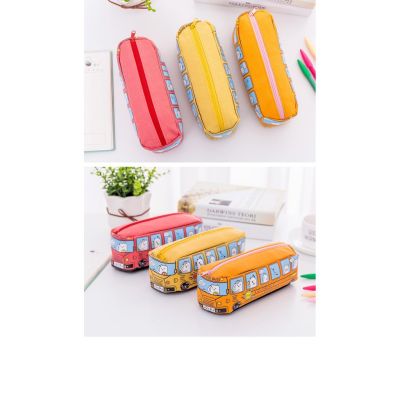 Small Animal Pattern Bus Shaped Student Stationery Cartoon Canvas PencilCase bag