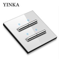 YINKA White Toughened Glas Panel Light Switch Wall switch EU Socket TV Network Socket LED Indicator Type 86 Free Shipping Renova