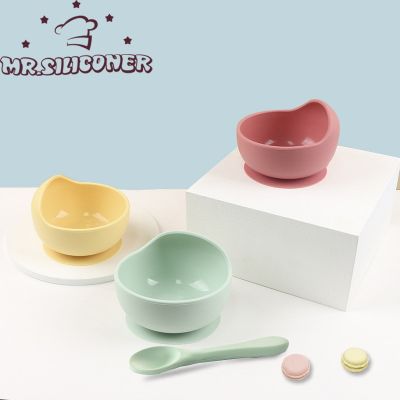 2PCS/Set Silicone Baby Feeding Bowl Tableware for Kids Waterproof Suction Bowl With Spoon Children Dishes Kitchenware Baby Stuff