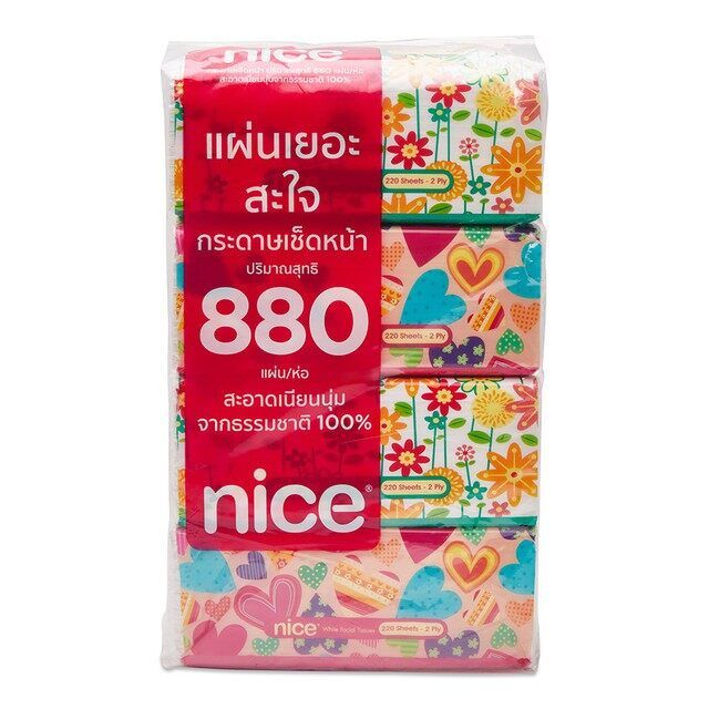 ์nice-ไนซ์-ซอฟท์แพ็ค-กระดาษเช็ดหน้า-กระดาษทิชชู่-nice-soft-1แพค-4ห่อ-ห่อละ-220-แผ่น