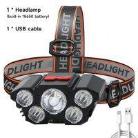 ไฟฉายหลอดไฟหน้าชาร์จได้5ไฟฉายคาดศีรษะ LED มีในตัวแบตเตอรี่18650,ไฟฉายแรงสูงสำหรับตั้งแคมป์ผจญภัยตกปลา