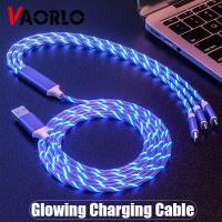 VAORLO สายชาร์จเรืองแสง3 IN 1,สายชาร์จไลท์นิ่ง USB Type C เรืองแสง LED ยาว1.2เมตร