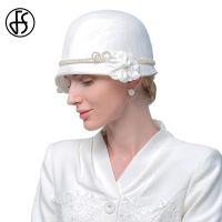 FS Elegant White Black Hats With Flower British Top Hat Ladies Vintage Cocktail Tea Party Cap Wedding Church Millinery 2023