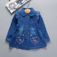 DIIMUU Autumn Fashion Baby Girls Clothes Denim Dress Turn Down Collar Kids Clothing Love Pockets Casual Infant Washed Tops  by Hs2023