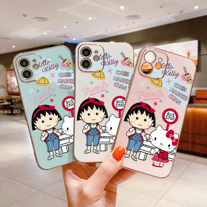 ggk-ฟรีสายคล้องอินฟินิตี้30วีไอพี-การ์ตูน-chibi-maruko-chan-kity-เคสลายขอบสี่เหลี่ยมแมวเด็กผู้หญิงชุบเคสโทรศัพท์เคสโทรศัพท์นิ่มสุดหรู