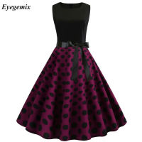 KKWomen ฤดูร้อนชุดลำลอง Polka Dot Elegant R Vintage ชุด50S 60S Robe Femme Rockabilly Pin Up Office Party Vestidosq11