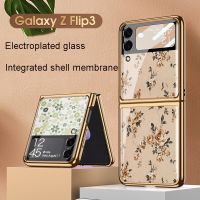 ◎ 2022 New Ultra-thin Floral Phone Case for Samsung Galaxy Z Flip 3 Plating Stained Glass Hard Shell Protective Cover for Flip3