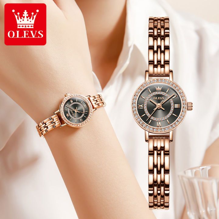 olevs-นาฬิกาผู้หญิงนำเข้าญี่ปุ่นสายเหล็กเพชรกันน้ำและ-simple-นาฬิกาข้อมือผู้หญิง