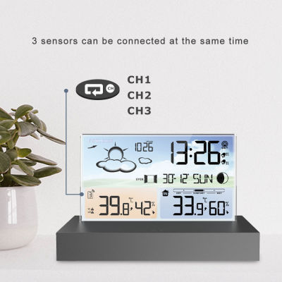 Fansline นาฬิกาดิจิทัล,สำหรับพยากรณ์อากาศและความชื้นในนาฬิกาปลุกบอกอุณหภูมิโต๊ะคอมพิวเตอร์ห้องรับแขกห้องนอน