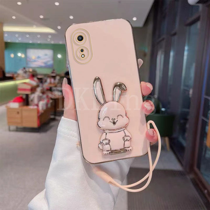 เคสมือจับสำหรับโทรศัพท์มือถือกระต่ายน่ารักสำหรับ-oppo-a98-5g-เคลือบแฟชั่นซิลิโคนปลอกอ่อน-oppo-a98-a78-a77-oppo-a16e-a77s-a57-a96-a76-a17-a17k-a16-a16k-ฝาครอบหลัง-oppo-a78-5g-กับสายคล้องมือ