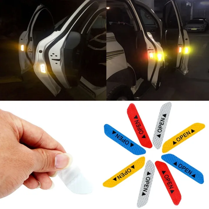 akzdxe-4pcs-หลัง-รถยนต์-สากล-หาง-สติ๊กเกอร์ติดประตูรถยนต์-ความปลอดภัย-เครื่องหมายเตือน-เทปสะท้อนแสง